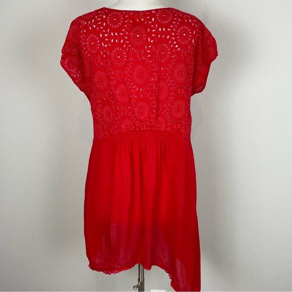 Johnny Was Red Embroidered Tunic top with Pockets Small - Picture 6 of 8